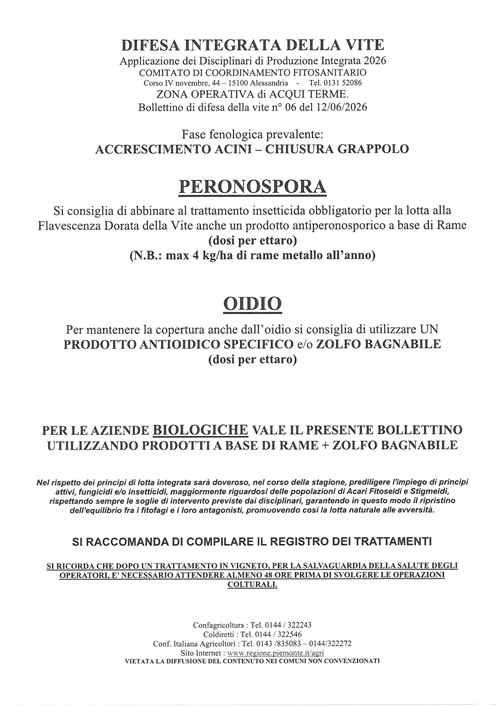 Bollettino di difesa fitosanitaria n. 6