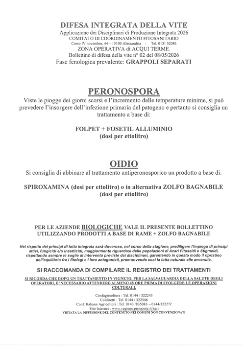 Bollettino n°2 del Comitato di Coordinamento Fitosanitario della Vite
