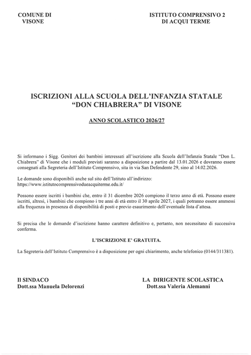 Iscrizioni Scuola dell'Infanzia Statale Don Lucio Chiabrera